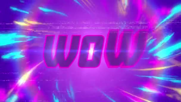 Animation Vintage Video Game Screen Word Wow Written Glowing Pink — Stock Video