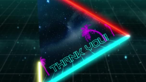 Анимация Винтажного Экрана Видеоигры Словами Thank You Написанные Синими Буквами — стоковое видео