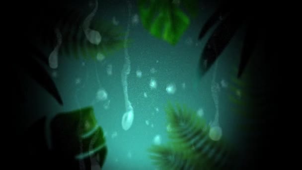 Animación Gotas Agua Sobre Fondo Verde Rodeado Hojas — Vídeos de Stock