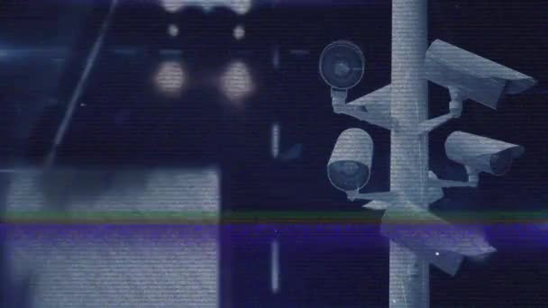 Анимация Камер Замкнутым Контуром Телевидение Перемещается Горизонтальными Мерцающими Линиями Дорожным — стоковое видео