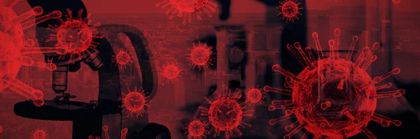 Coronavirus Mot Stadens Skyline Test För Coronavirus Globalt Pandemikoncept — Stockfoto