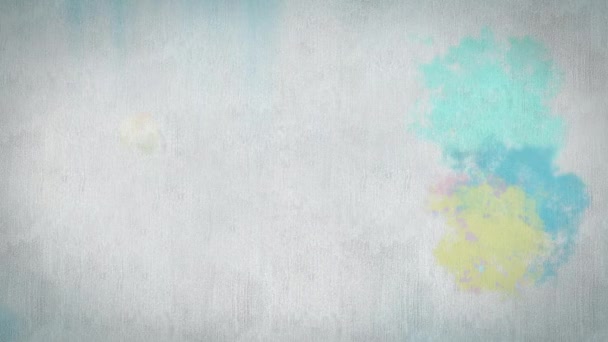 背景に水彩絵具の多色のパステルカラーの斑点が現れる枝に垂れる水彩画鳥のアニメーション — ストック動画