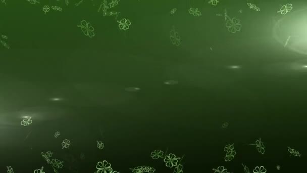 Animation Des Patrick Day Mehrere Schimmernde Umrisse Grüner Shamrocks Oben — Stockvideo