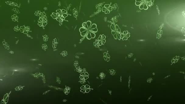 Animation Des Patrick Day Mehrere Schimmernde Umrisse Grüner Shamrocks Mit — Stockvideo