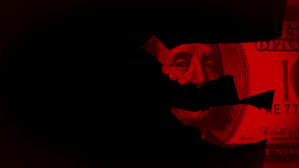 Kırmızı Işıkla Dolu Ele Tutuşup Para Sayma Animasyonu Siyah Arka — Stok video
