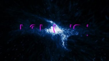 Yanıp sönen kelimelerin animasyonu Sen kazandın! Siyah arkaplanda çoklu mavi renk parçacıkları olan pembe harflerle yazılmış. 