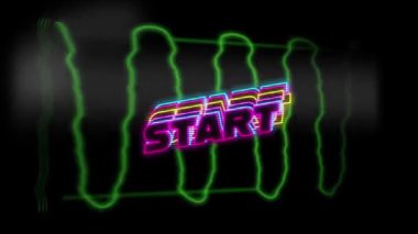Başlangıç sözcüğünün animasyonu Siyah zemin üzerinde hareket eden yeşil elektrik dalgalı pembe, mavi ve sarı harflerle yazıldı. 