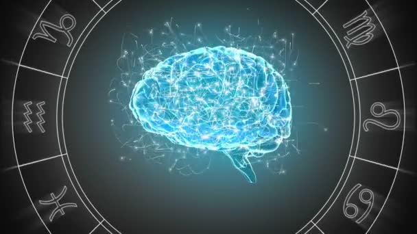 Animacja Świecącego Niebieskiego Ludzkiego Mózgu Obracającego Się Bezszwowej Pętli Kołem — Wideo stockowe