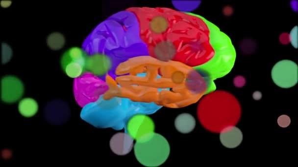 Animación Cerebro Humano Colores Brillantes Girando Bucle Sin Fisuras Con — Vídeos de Stock