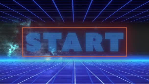 Animation Word Start Blue Letters Written Glowing Blue Grid Moving — Stockvideo