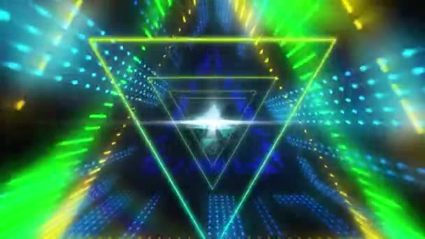 Animation Yellow Blue Green Glowing Pulsating Triangles Moving Seamless Loop — Stockvideo