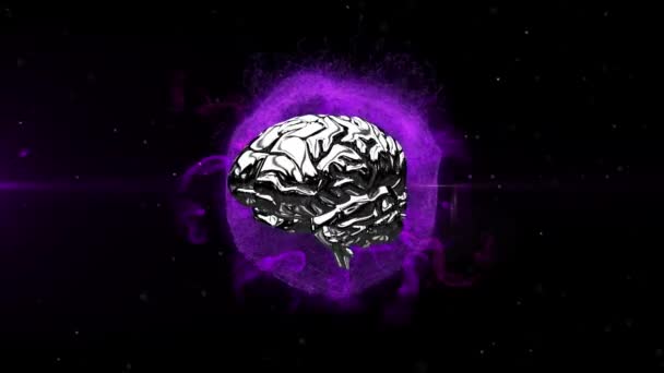 Animacja Metalicznego Ludzkiego Mózgu Obracającego Się Bezszwowej Pętli Nad Świecącym — Wideo stockowe