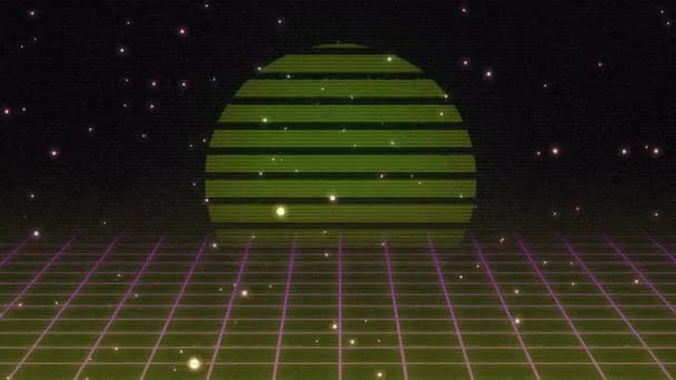 Animation Cercle Vert Rayonnant Sur Une Grille Rose Déplaçant Boucle — Video