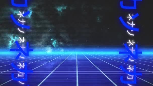 Animation Glowing Blue Grid Moving Seamless Loop Hypnotic Motion Glowing — Stockvideo