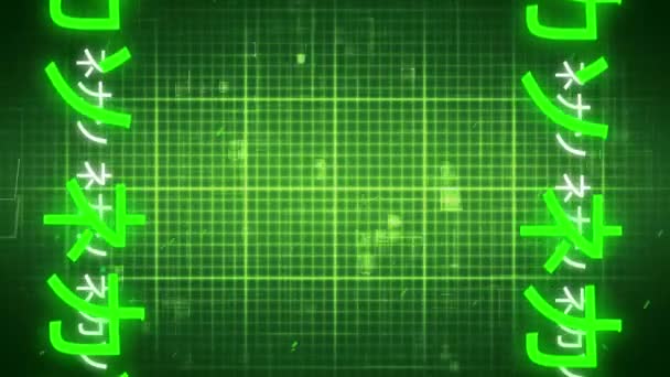 Анімація Серцебиття Частинки Рухаються Зеленій Сітці Безшовному Циклі Гіпнотичному Русі — стокове відео