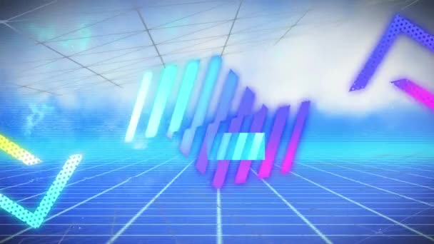 Animation Changing Abstract Multi Colored Shapes Blue Grid Moving Seamless — Stock Video