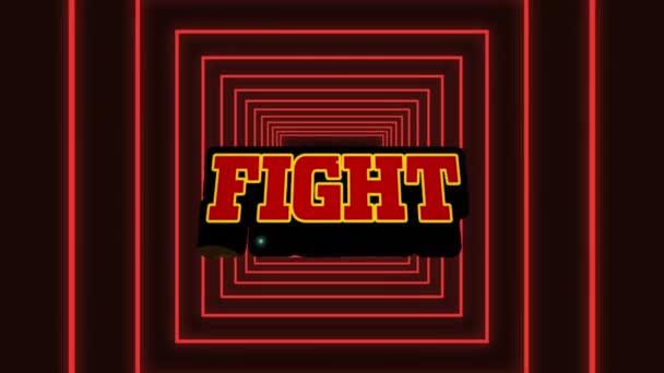 Fight 단어의 애니메이션에서는 배경에서 최면적 움직임으로 반복으로 움직이는 사각형 글자를 — 비디오