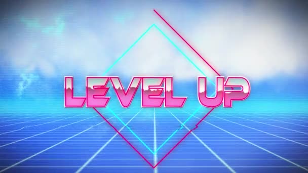 Animation Words Level Written Pink Metallic Letters Pink Blue Diamond — Stock Video