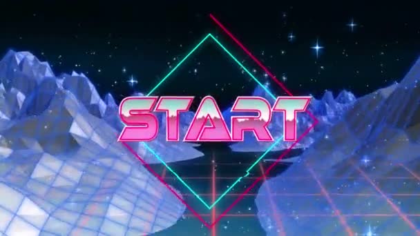 Animation Word Start Written Metallic Glowing Pink Purple Letters Digital — Stock Video