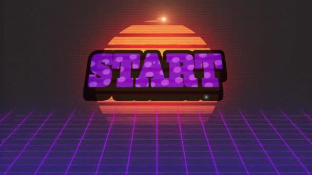Animation Word Start Written Red Letters Glowing Grid Moving Seamless — Stockvideo