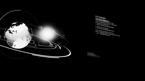 Анимация Вращения Глобуса Сетью Соединений Обработки Данных Черном Фоне Общение — стоковое видео