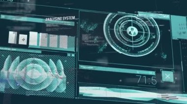 Veri işleme, tarama, bağlantı ağı ve yeşil arkaplan üzerine istatistik kaydı animasyonu. Küresel teknoloji veritabanı ve veri işleme kavramı dijital olarak oluşturuldu.
