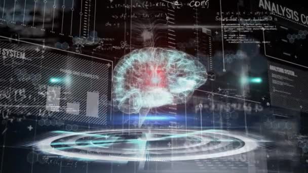 Animation Glowing Digital Human Brain Scope Scanning Statistics Recording Data — Stockvideo