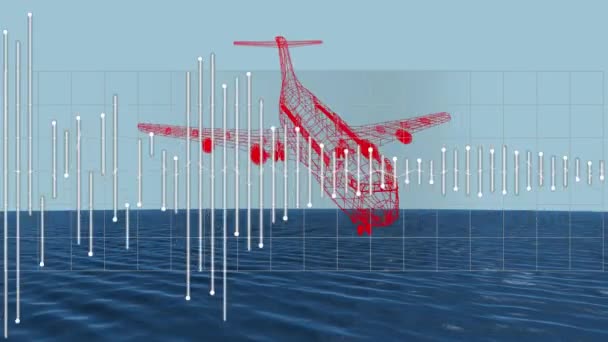 Animación Del Dibujo Técnico Del Avión Rojo Que Gira Con — Vídeo de stock