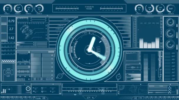 Animação Relógio Movendo Rapidamente Com Processamento Dados Registro Estatísticas Fundo — Vídeo de Stock