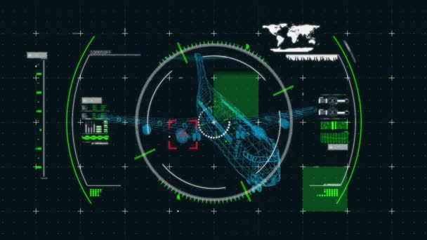 Animación Del Dibujo Técnico Del Avión Azul Girando Sobre Procesamiento — Vídeo de stock