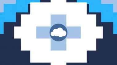 Ortadaki bulut simgesi ile dijital bağlantı ağının animasyonu ve siyah arkaplan üzerindeki veri işlemesi. Dijital bilgisayar arayüzü iletişimi ve bağlantı konsepti dijital olarak oluşturuldu.