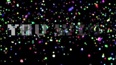 Kazandığın kelimelerin animasyonu! Siyah zemin üzerinde yüzen çok renkli parçacıkların üzerine beyaz pikselli harflerle yazılmış. Bilgisayar oyunu ekran ve dijital arayüz kavramı dijital olarak oluşturuldu.