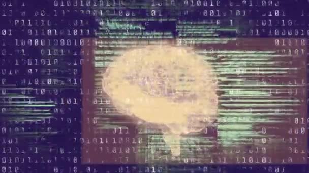 Animation Human Brain Rotating Binary Coding Medical Data Processing Glowing — Stock Video