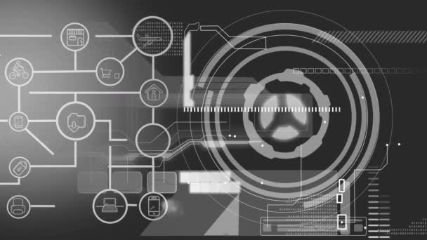 Animation Von Verbindungsnetzwerken Scannen Von Datenverarbeitung Und Statistikerfassung Auf Schwarzem — Stockvideo