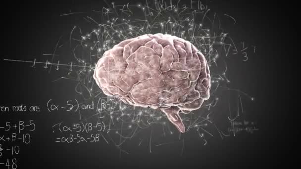 Animatie Van Gloeiende Menselijke Hersenen Draaien Met Plexus Structuur Naadloze — Stockvideo