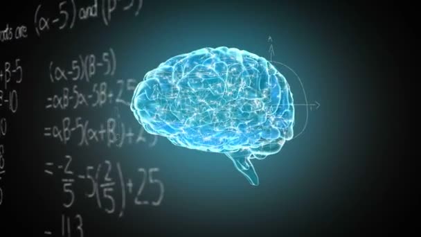 Animation Blue Glowing Human Brain Rotating Seamless Loop Scientific Mathematical — Stock Video