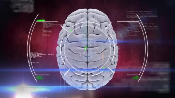 Animation Des Menschlichen Gehirns Mit Scanner Über Medizinische Datenverarbeitung Und — Stockvideo
