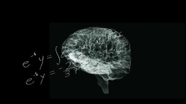 Animación Del Cerebro Humano Girando Bucle Sin Fisuras Sobre Fórmulas — Vídeos de Stock