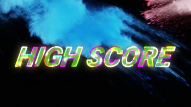 Animation Der Worte High Score Geschrieben Mehrfarbig Wechselnden Buchstaben Über — Stockvideo