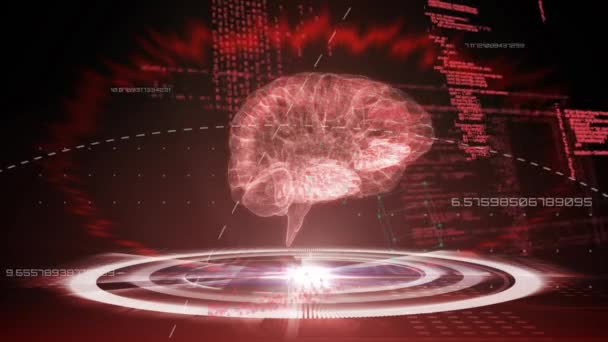 Анимация Человеческого Мозга Сетью Соединений Обработки Данных Светящемся Красном Фоне — стоковое видео