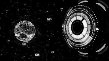 Dünya dönüşünün animasyonu, veri işleme alanı taraması ve siyah arkaplan üzerine istatistik kaydı. Dijital bilgisayar arayüzü iletişimi ve dijital olarak oluşturulmuş bağlantı konsepti. Koronavirüs 19 yayılıyordu.