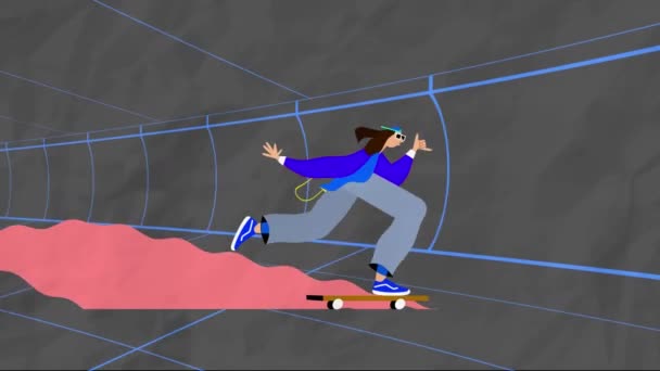 Animation Einer Person Auf Einem Skateboard Stadttunnel Die Sich Zeitraffer — Stockvideo