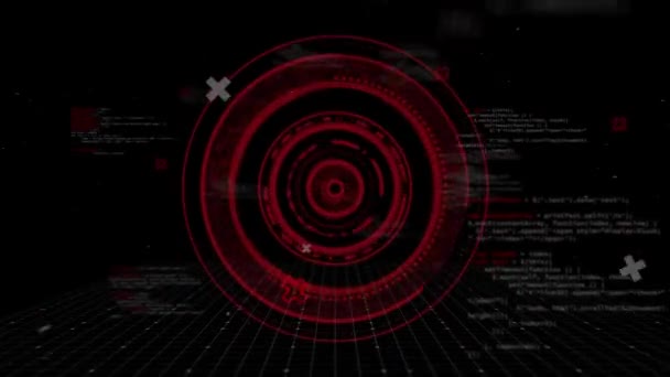 Animation Multiple Glowing Red Scope Spinning Scanning Hypnotic Motion Network — Stock Video