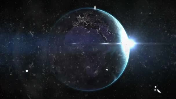 Animation Distressed Vintage Film Showing Universe Spinning Planet Earth Glowing — Stock Video