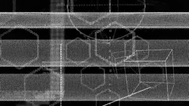 灰色背景下手写科学公式的动画化 多个几何形状的移动以及信息流动与交叉线的网络化 — 图库视频影像
