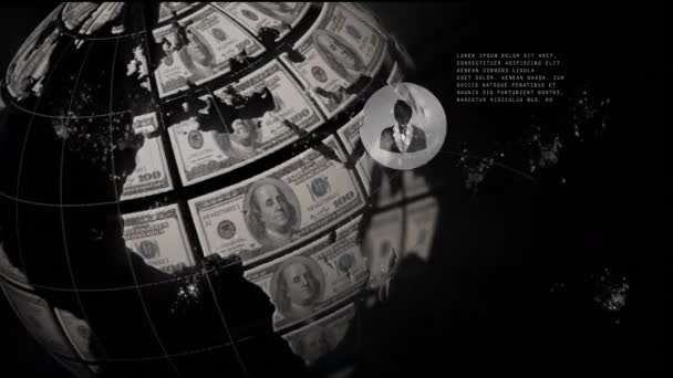 Animation Globe Made American Dollars Spinning Δίκτυο Συνδέσεων Εικονίδια Ανθρώπων — Αρχείο Βίντεο