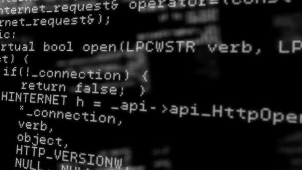 Animation de la programmation défilement, traitement des données et enregistrement des statistiques sur fond noir. Interface informatique numérique concept de communication et de connexion image générée numériquement .