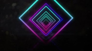 Neon tünelinin animasyonu parlak geometrik elmas anahatları turkuaz ve pembeydi. Siyah arka planda hipnoz hareketinde kusursuz bir döngü içinde hareket ediyorlardı..