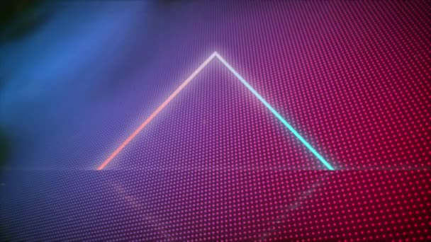 기하학적 삼각형의 윤곽이 빛나는 터널의 애니메이션은 청록색 분홍색 분홍색 들에서 — 비디오