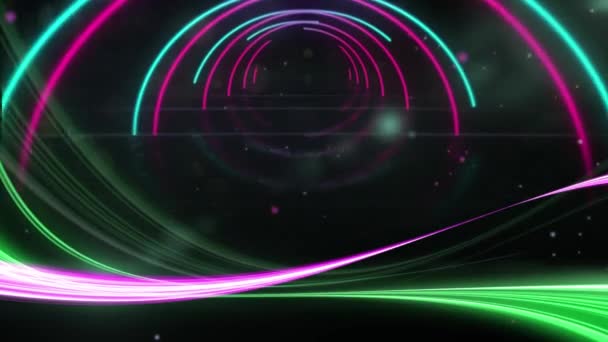 Анимация Тоннеля Разноцветных Светящихся Ярких Геометрических Очертаний Бирюзовом Фиолетовом Розовом — стоковое видео